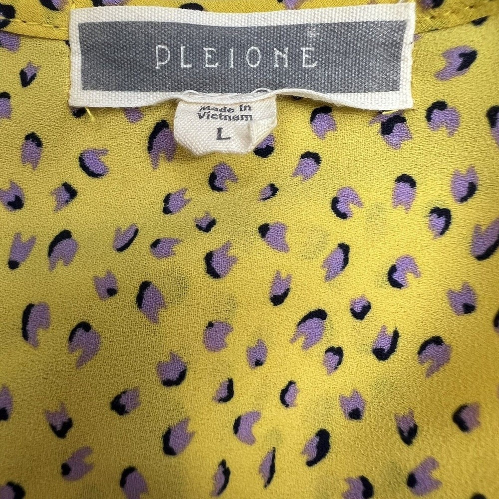 Pleione Anthropologie Yellow Top w/purple Dots LARGE Crochet Trim Ruffle Hem - Picture 10 of 11